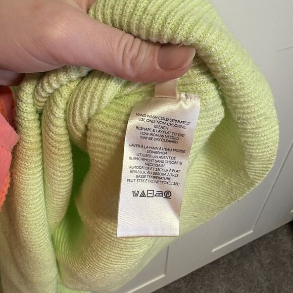 Free People Ottoman Slouchy Oversized Tunic Neon Green Sweater Size XS Cowl Neck - Picture 3 of 7